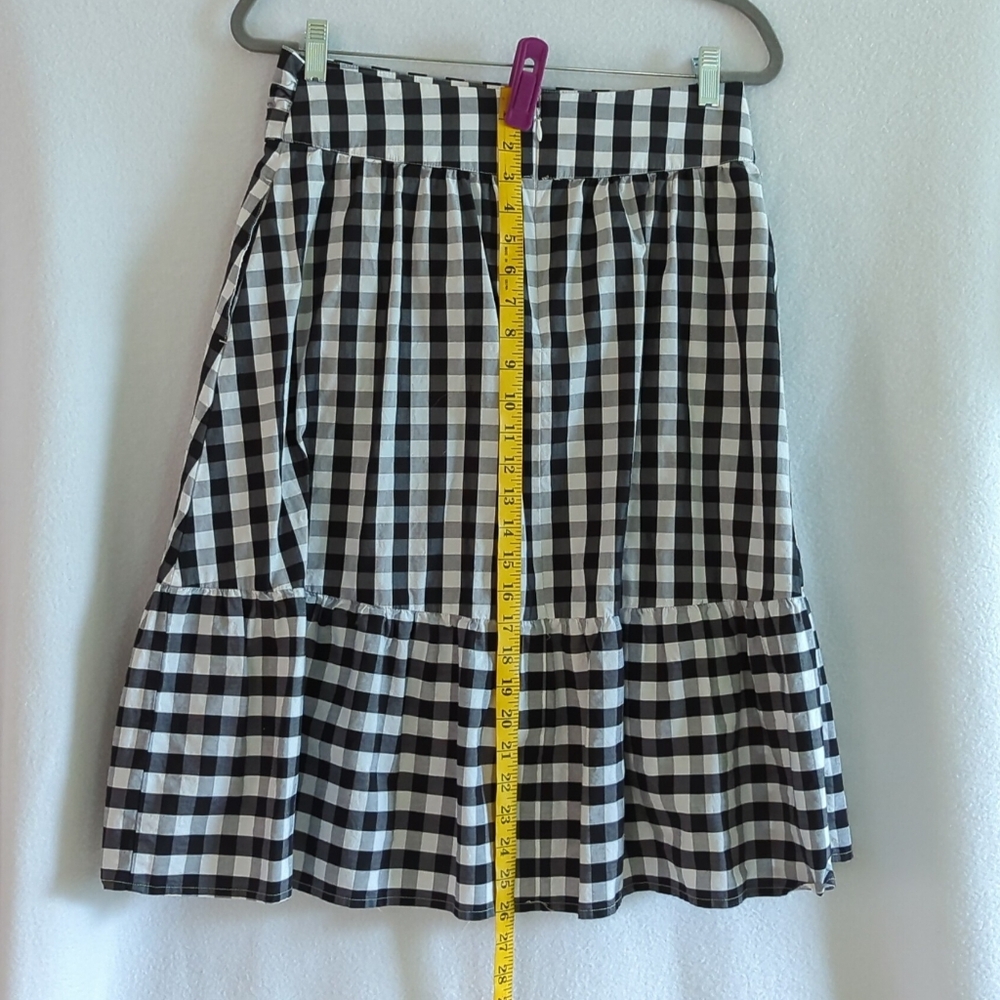 J. Crew Black & White Check 100% Cotton Skirt w Tie Unlined Slash Pockets Size 6 - Picture 4 of 7